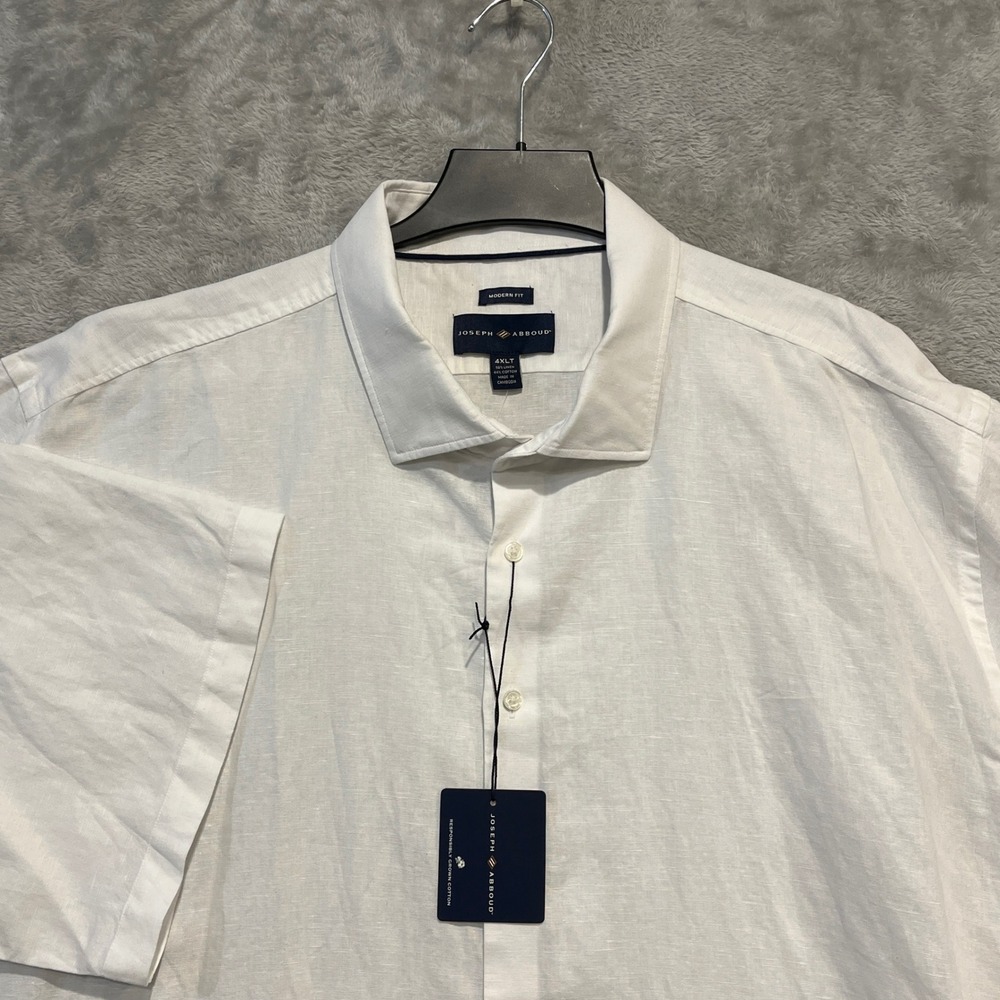 Joseph Abboud Linen Blend Shirt Men 4XLT White Short Sleeve Modern Fit